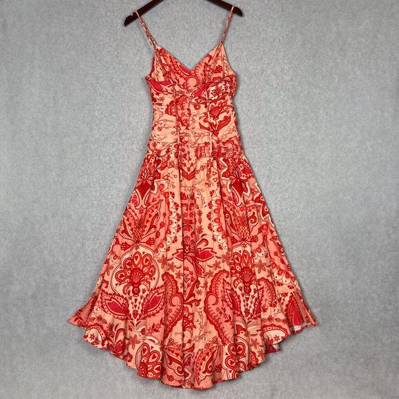 Farm Rio Jaipur Red Crossed Over Linen Blend Maxi Dress Size XS - Picture 6 of 16